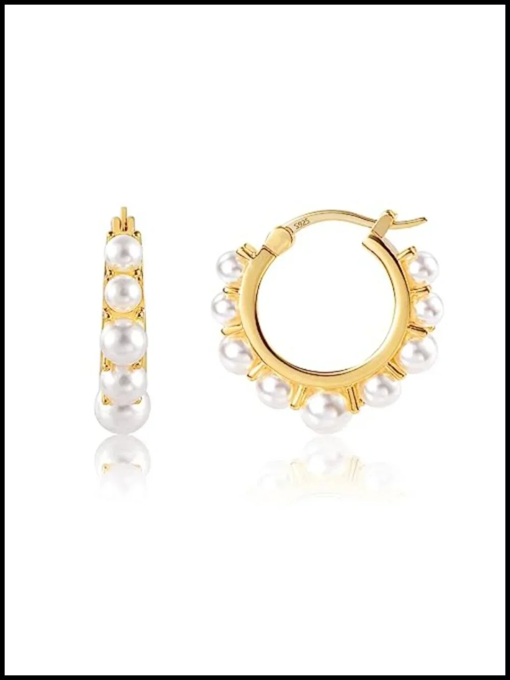 14k Gold Plated Pearl Hoop Earrings Hypoallergenic for Women Daily Wear